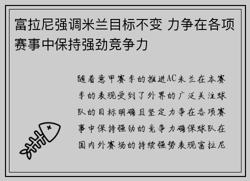 富拉尼强调米兰目标不变 力争在各项赛事中保持强劲竞争力